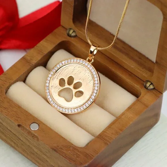 "Rose Gold Circle Pendant with Paw Print Cutout and Stone Border, XPPT1242 - Picture 8 of 11